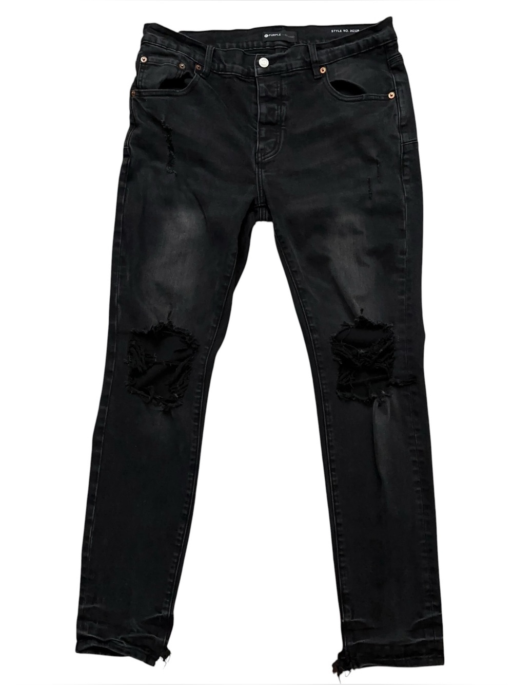 Purple Brand Jeans Mens 34 Denim Skinny Fit Distressed Button Fly Stretch Black